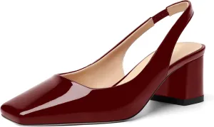 FOGEENA Womens Square Toe Patent Party Solid Dress Slip On Chunky Leather Low Heel Pumps Shoes 2 Inch