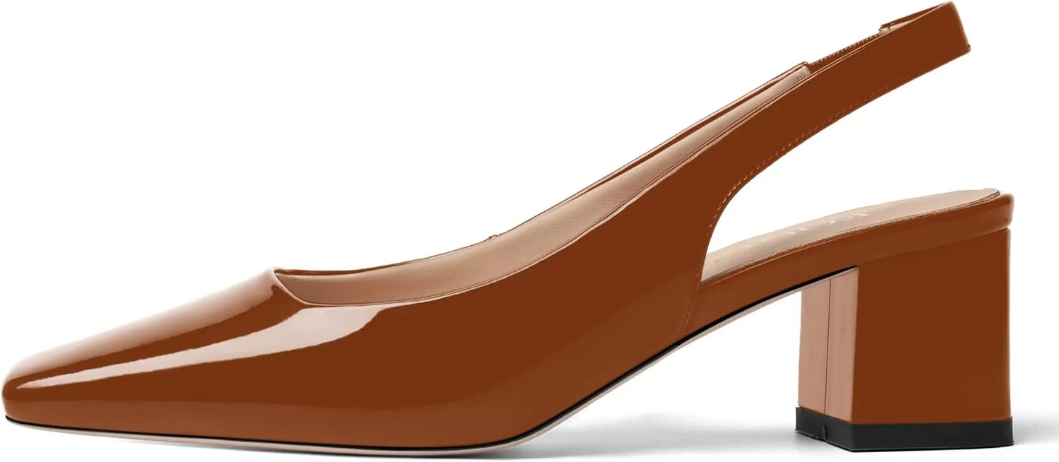FOGEENA Womens Square Toe Patent Party Solid Dress Slip On Chunky Leather Low Heel Pumps Shoes 2 Inch