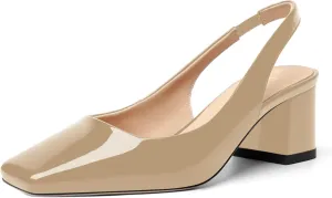 FOGEENA Womens Square Toe Patent Party Solid Dress Slip On Chunky Leather Low Heel Pumps Shoes 2 Inch