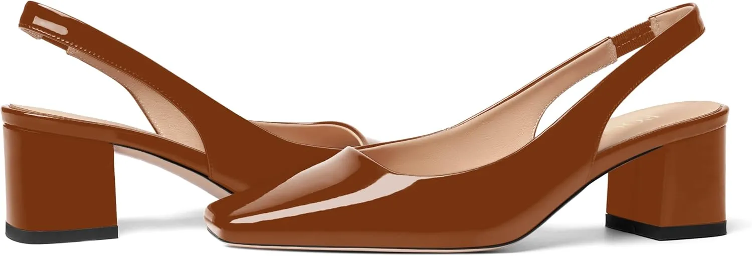 FOGEENA Womens Square Toe Patent Party Solid Dress Slip On Chunky Leather Low Heel Pumps Shoes 2 Inch