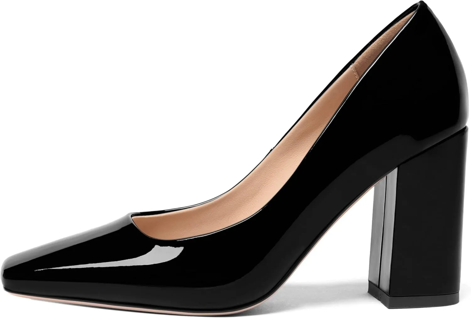 FOGEENA Womens Square Toe Slip On Sexy Patent Leather Party Block High Heel Pumps Shoes 3.34 Inch