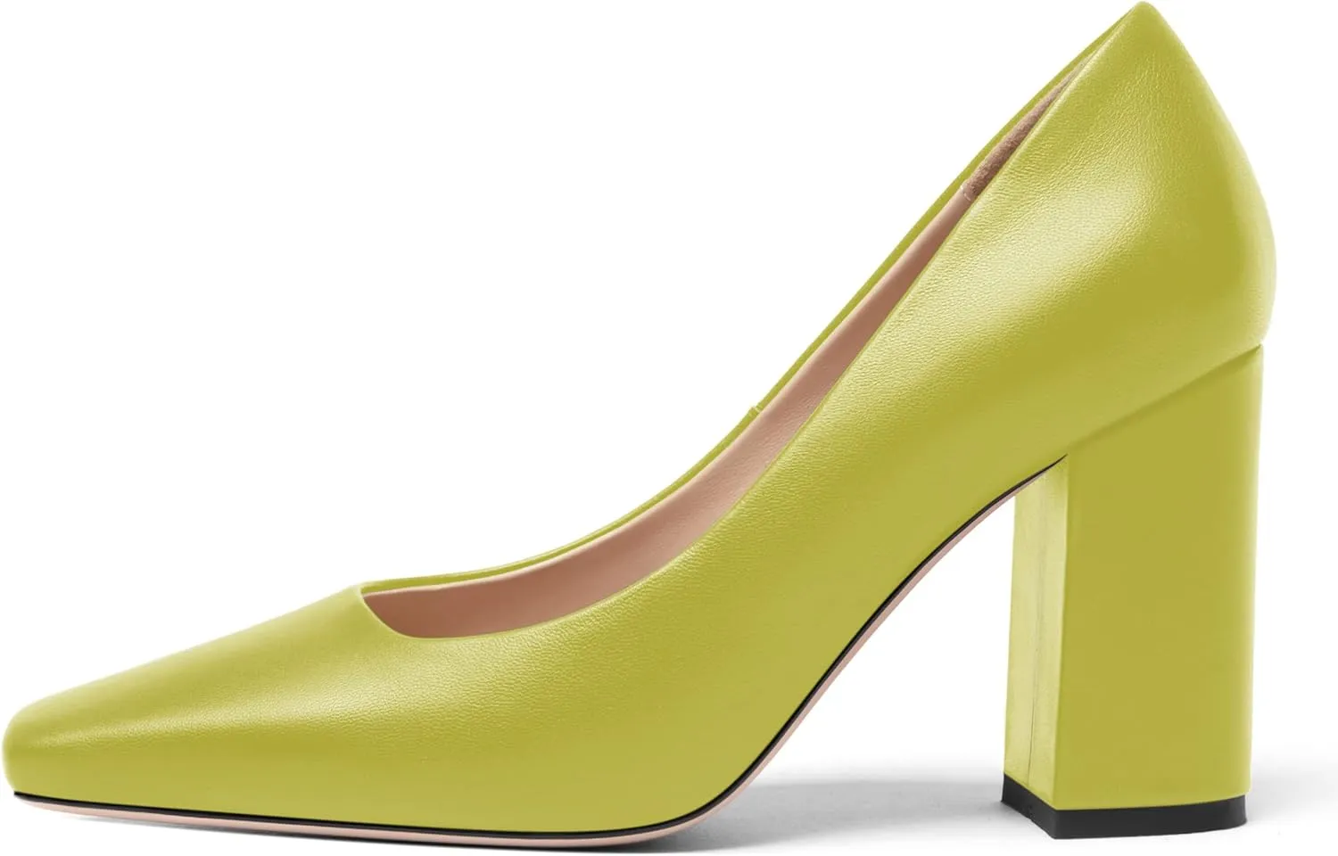 FOGEENA Womens Square Toe Slip On Sexy Patent Leather Party Block High Heel Pumps Shoes 3.34 Inch