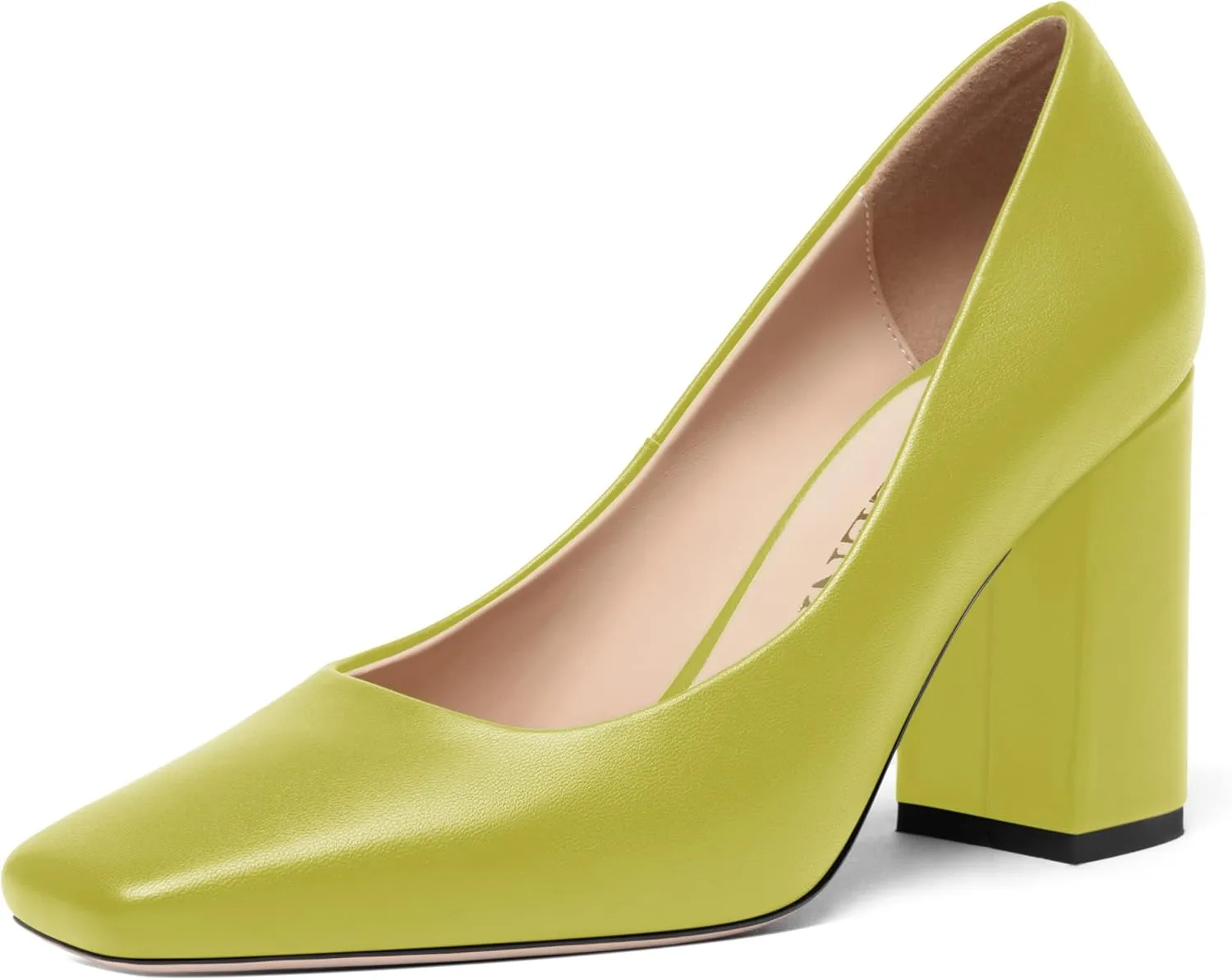 FOGEENA Womens Square Toe Slip On Sexy Patent Leather Party Block High Heel Pumps Shoes 3.34 Inch