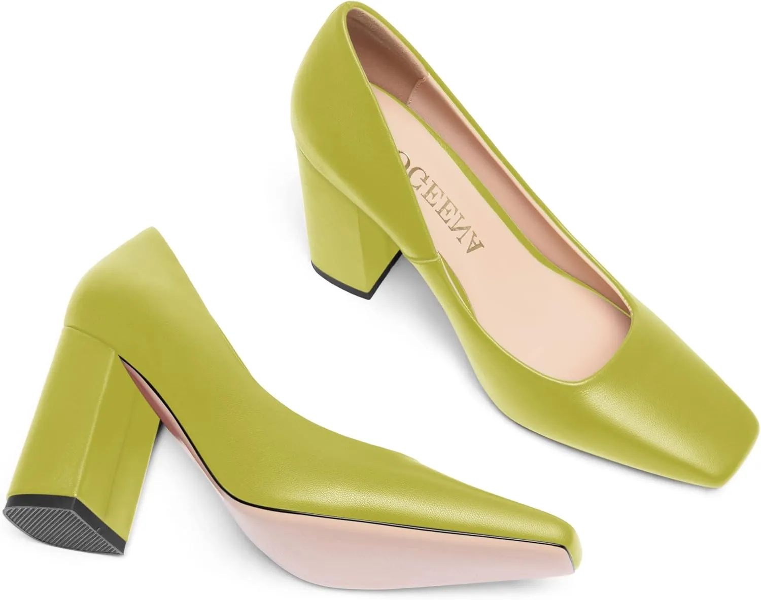 FOGEENA Womens Square Toe Slip On Sexy Patent Leather Party Block High Heel Pumps Shoes 3.34 Inch
