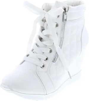 Forever Link Adriana 12 Womens Lace Up Quilted High Top Wedge Sneaker White,White,9