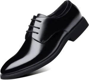 Formal Business Oxfords for Men Classic Dress Shoes Invisible Height Shoes(-2.4 Inches) Vegan Leather Lace up Round Toe Block Heel Black Formal Men