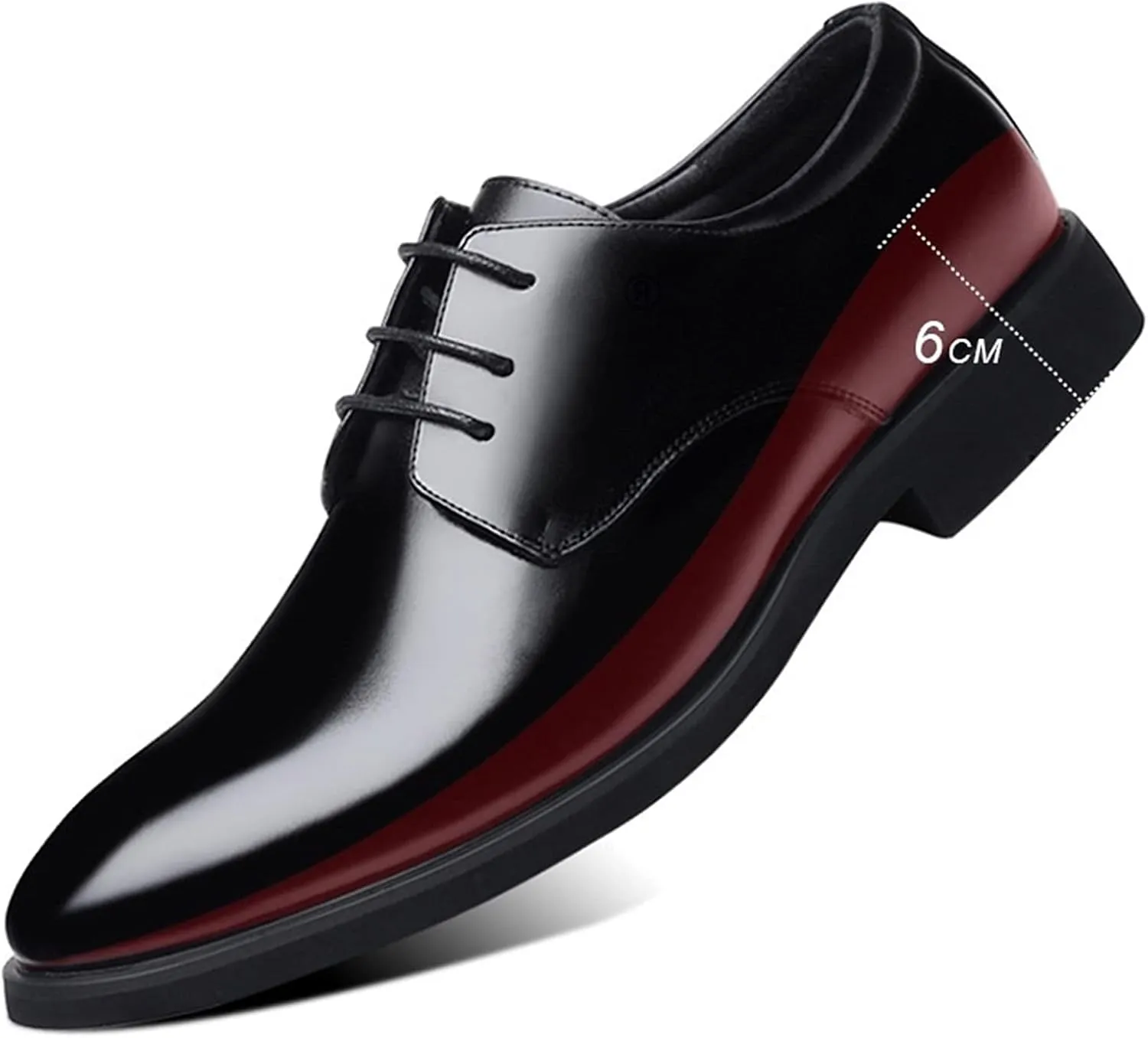 Formal Business Oxfords for Men Classic Dress Shoes Invisible Height Shoes(-2.4 Inches) Vegan Leather Lace up Round Toe Block Heel Black Formal Men