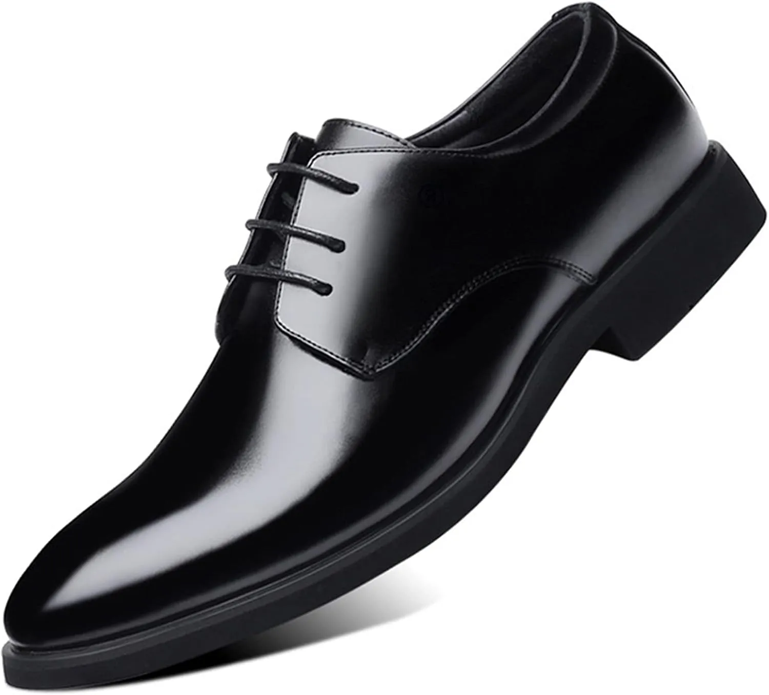 Formal Business Oxfords for Men Classic Dress Shoes Invisible Height Shoes(-2.4 Inches) Vegan Leather Lace up Round Toe Block Heel Black Formal Men