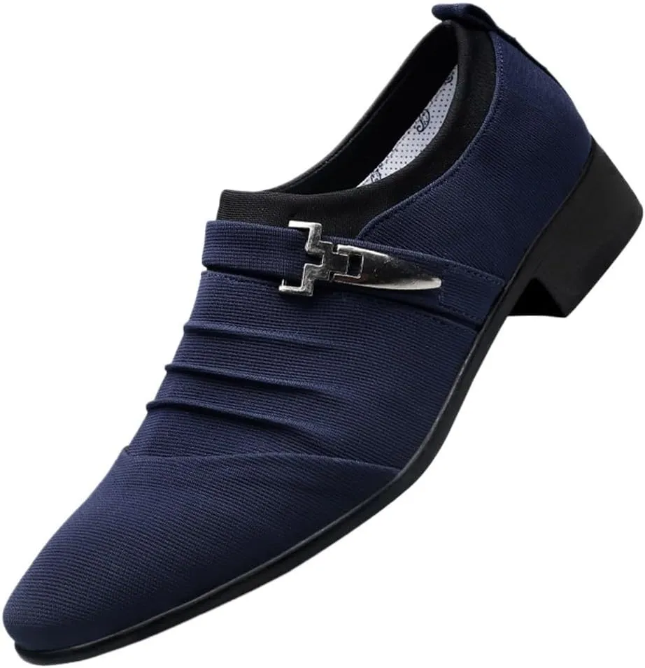 Formal Dress Shoes for Men Men's Dress Shoes, Slip-On Breathable Canvas Monk Strap Apron Toe, Low Top Non-Slip Rubber Sole, Block Heel Work Shoes