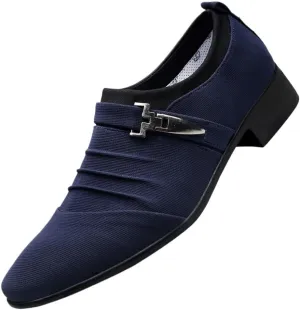 Formal Dress Shoes for Men Men's Dress Shoes, Slip-On Breathable Canvas Monk Strap Apron Toe, Low Top Non-Slip Rubber Sole, Block Heel Work Shoes