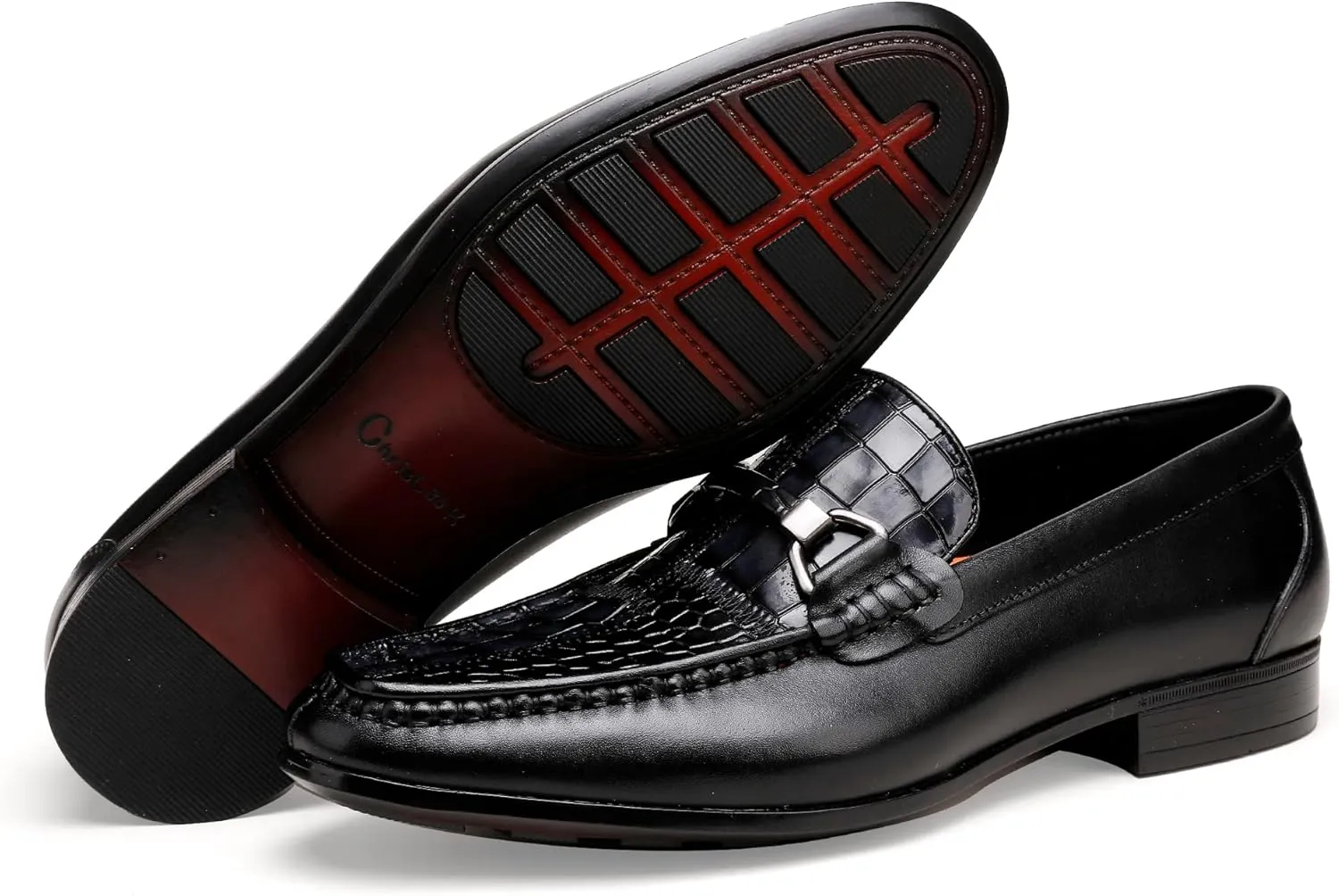 Formal Dress Shoes for Mens, Premium Crocodile Printed Leather Slip on Dress Shoes, Driving Wedding Shoes for Men