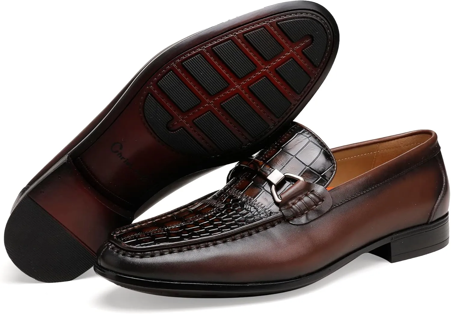 Formal Dress Shoes for Mens, Premium Crocodile Printed Leather Slip on Dress Shoes, Driving Wedding Shoes for Men