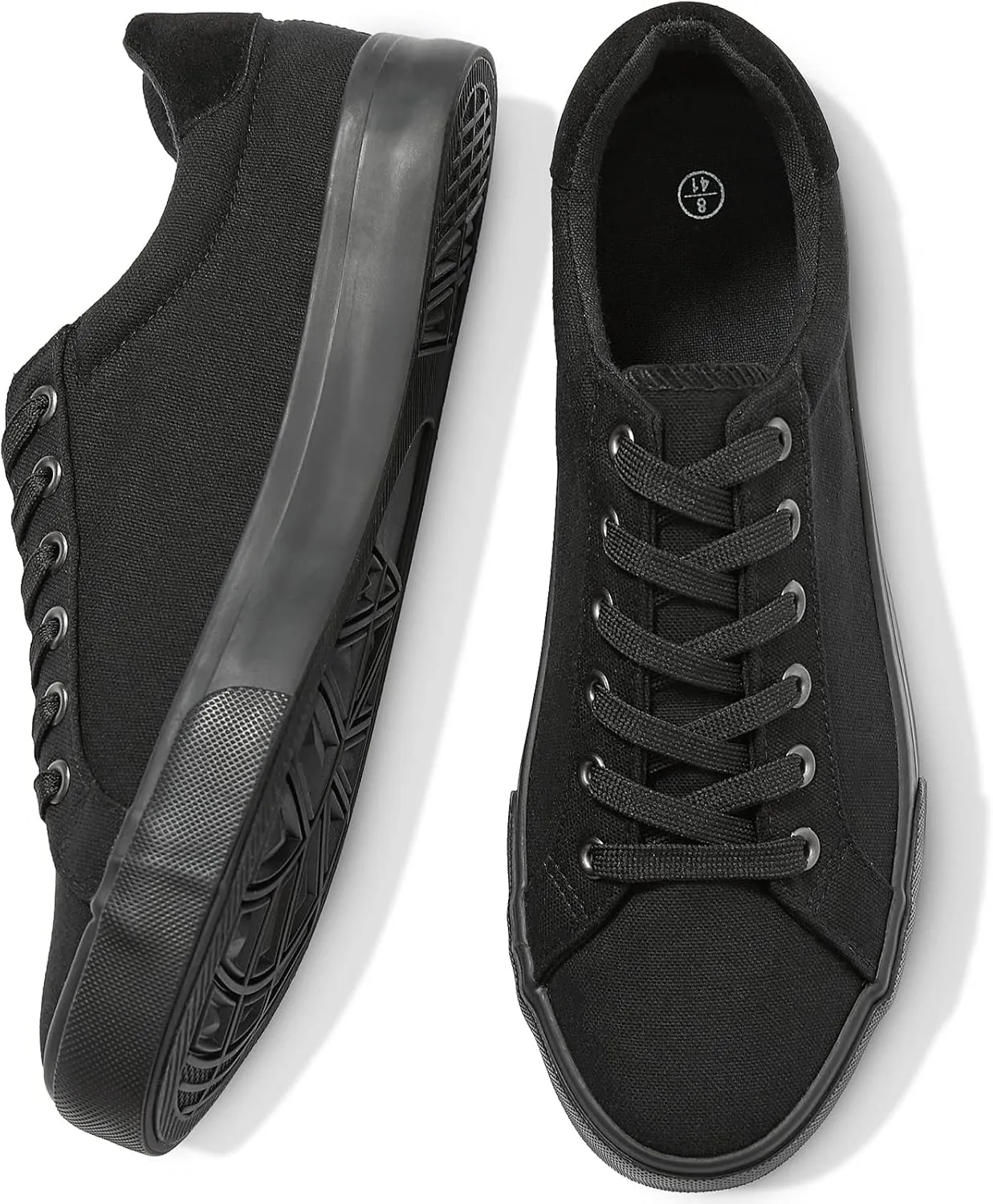FRACORA Mens Canvas Shoes White Black Sneakers Low Top Lace Up Casual Shoes