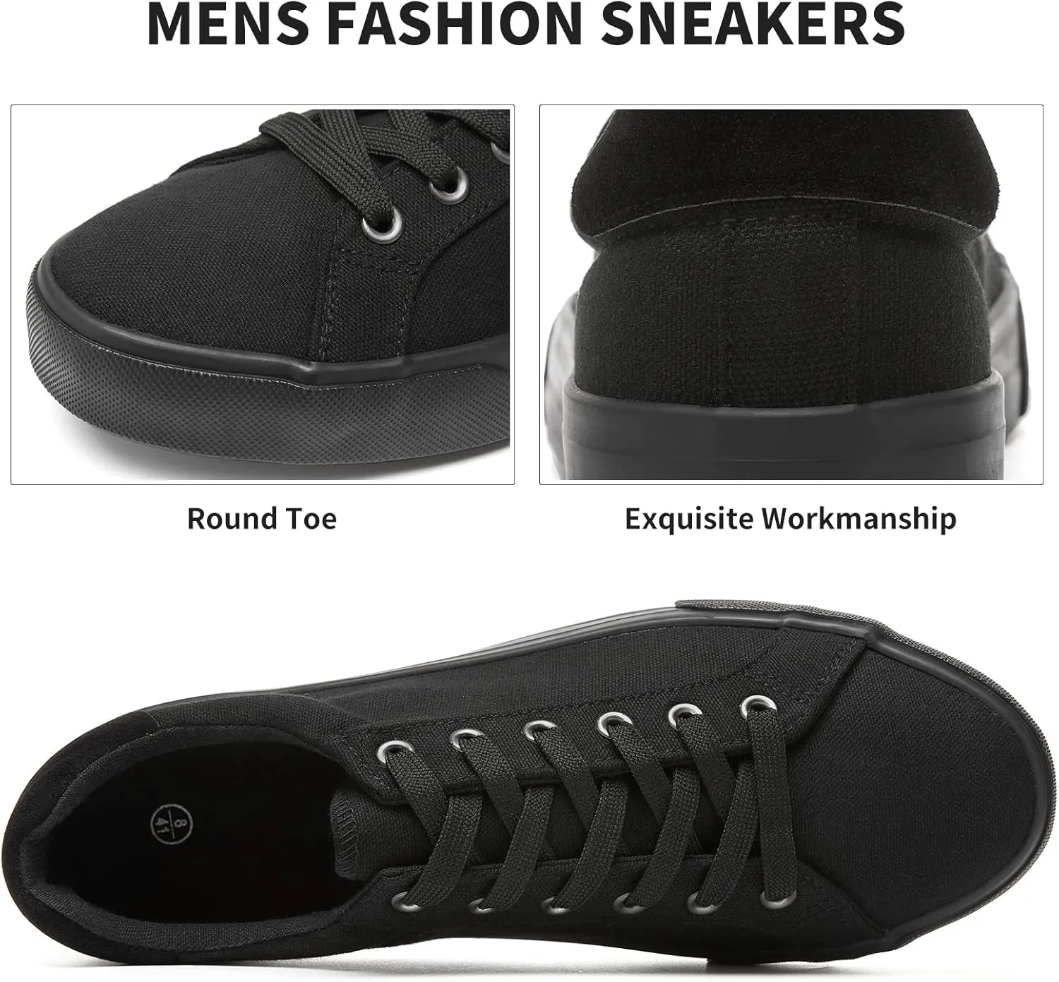 FRACORA Mens Canvas Shoes White Black Sneakers Low Top Lace Up Casual Shoes