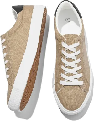 FRACORA Mens Canvas Shoes White Black Sneakers Low Top Lace Up Casual Shoes