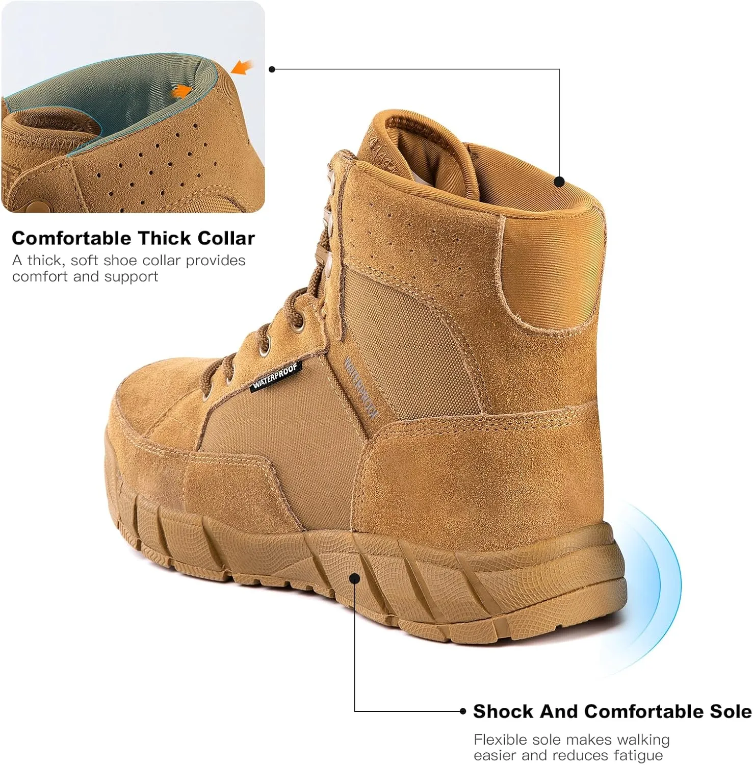 FREE SOLDIER Hiking Work Boots Men's Tactical Boots 6 Inches Waterproof Military Boots Outdoors Desert Boots