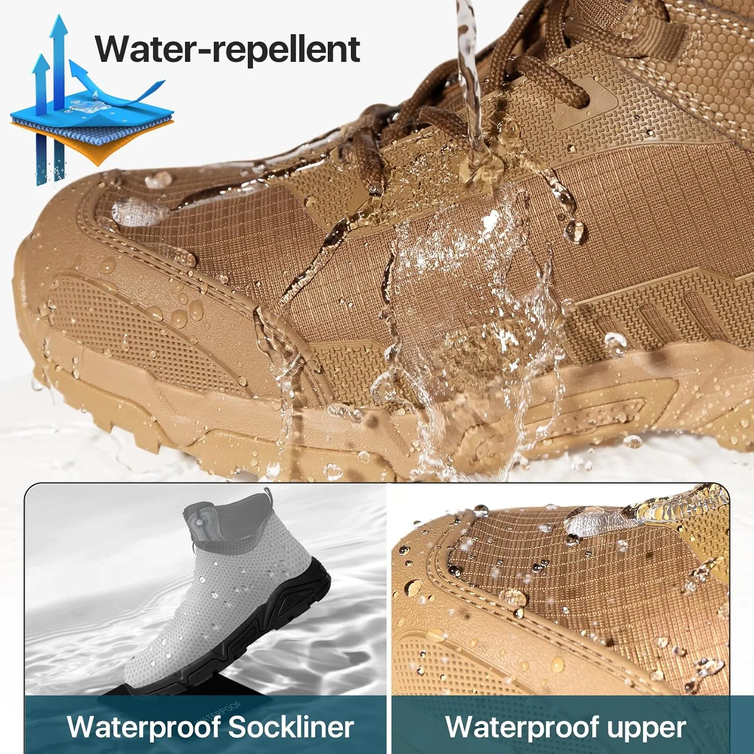 FREE SOLDIER Men's Waterproof Hiking Boots Mens Lightweight Outdoor Mid Trekking Climbing Boots for Men