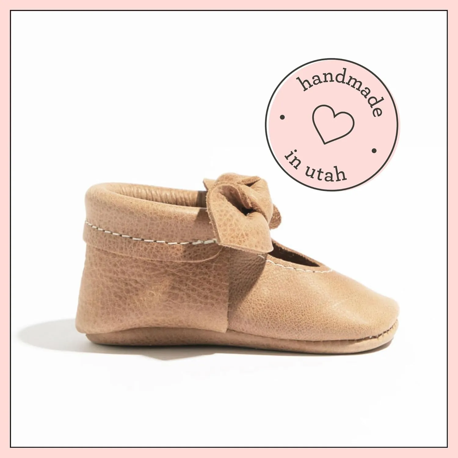 Freshly Picked Knotted Bow Baby Girl Shoes Soft Sole or Hard Sole, Premium Leather Baby Shoes Handmade in Utah, Infant to Toddler Sizes