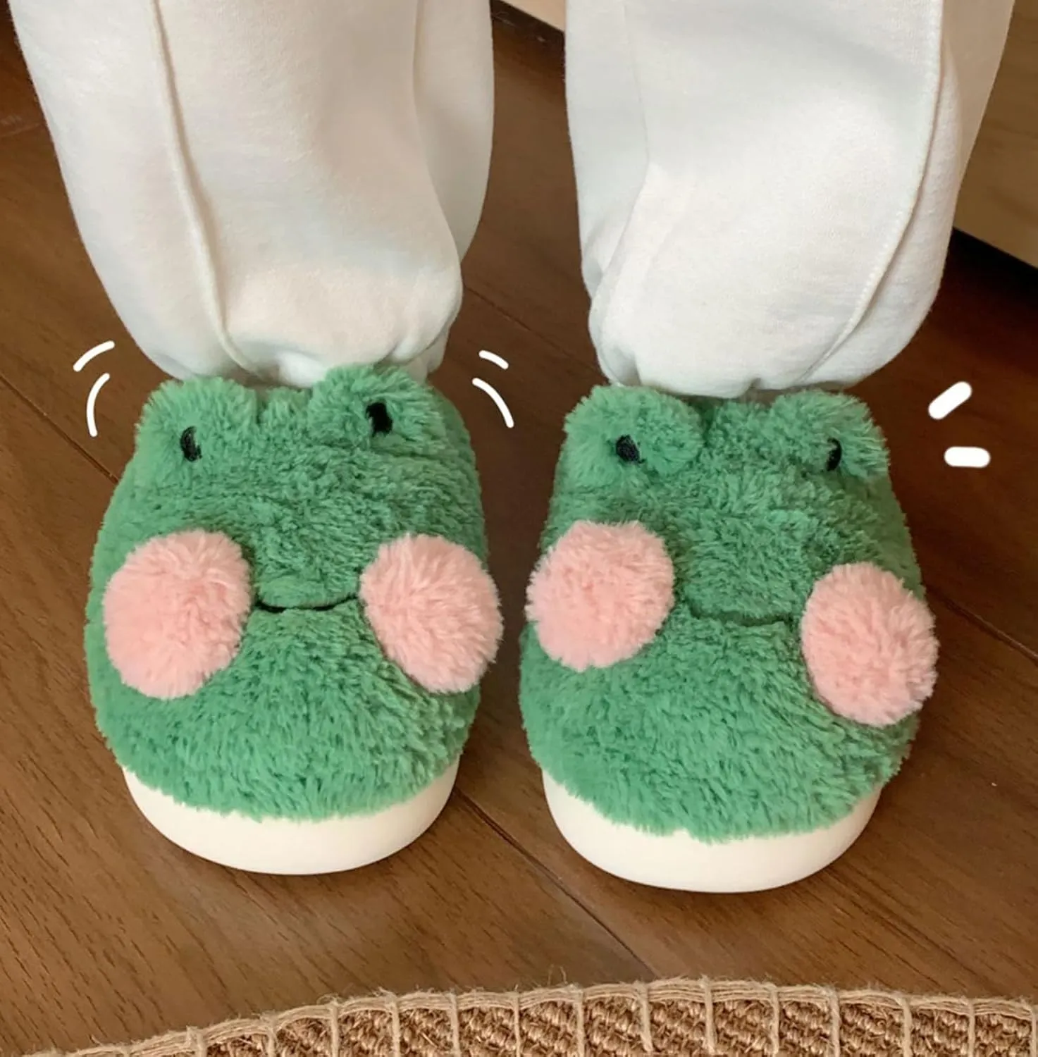 Frog Cartoon Animal Slippers - Fluffy Retro Memory Foam Plush Indoor Home Shoes With Thick Soles