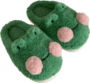 Frog Cartoon Animal Slippers - Fluffy Retro Memory Foam Plush Indoor Home Shoes With Thick Soles