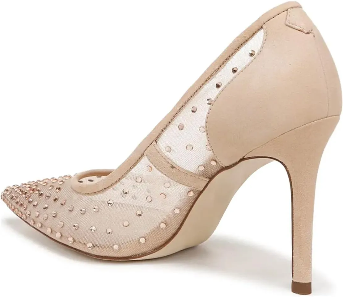 FSJ Women Pointed Toe Stiletto Pumps Slip On Sparkly Rhinestones Studded Mesh High Heel Sexy Formal Event Dress Shoes Sizes 4-16 US