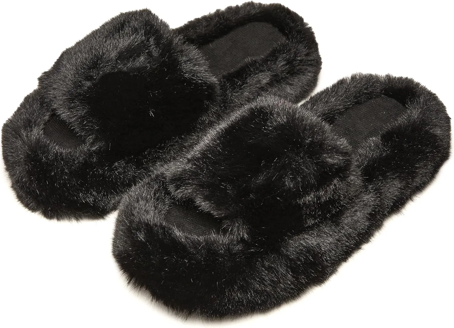 Funky Junque Women's Faux Fur Memory Foam Open Toe Slippers - Mother's Day Gift - with Non Slip Sole