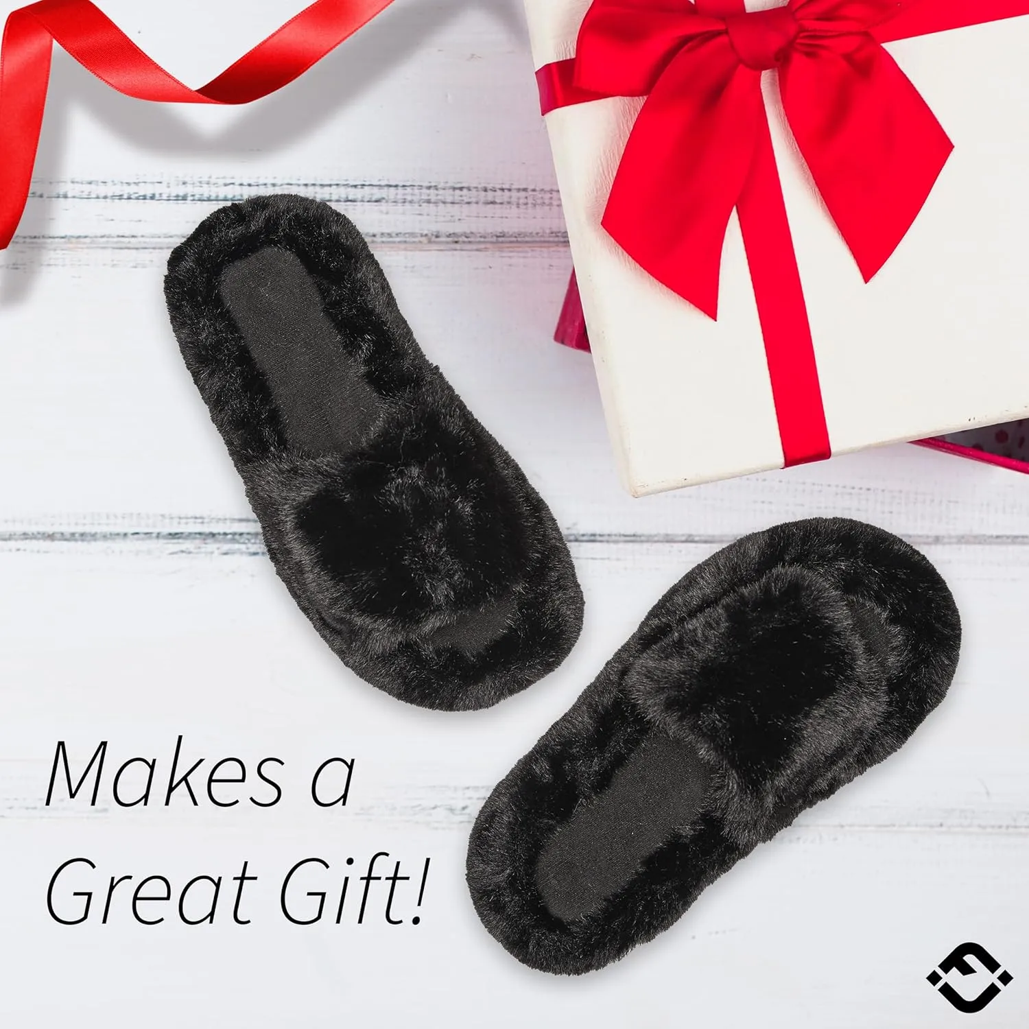 Funky Junque Women's Faux Fur Memory Foam Open Toe Slippers - Mother's Day Gift - with Non Slip Sole