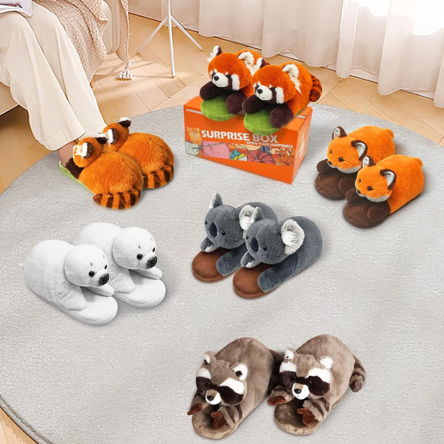 Funny Animal Slippers for Women, Cartoon Cute Fluffy Animal Slippers Cotton Soft Memory Foam Indoor Slippers,Birthday Gifts for Women