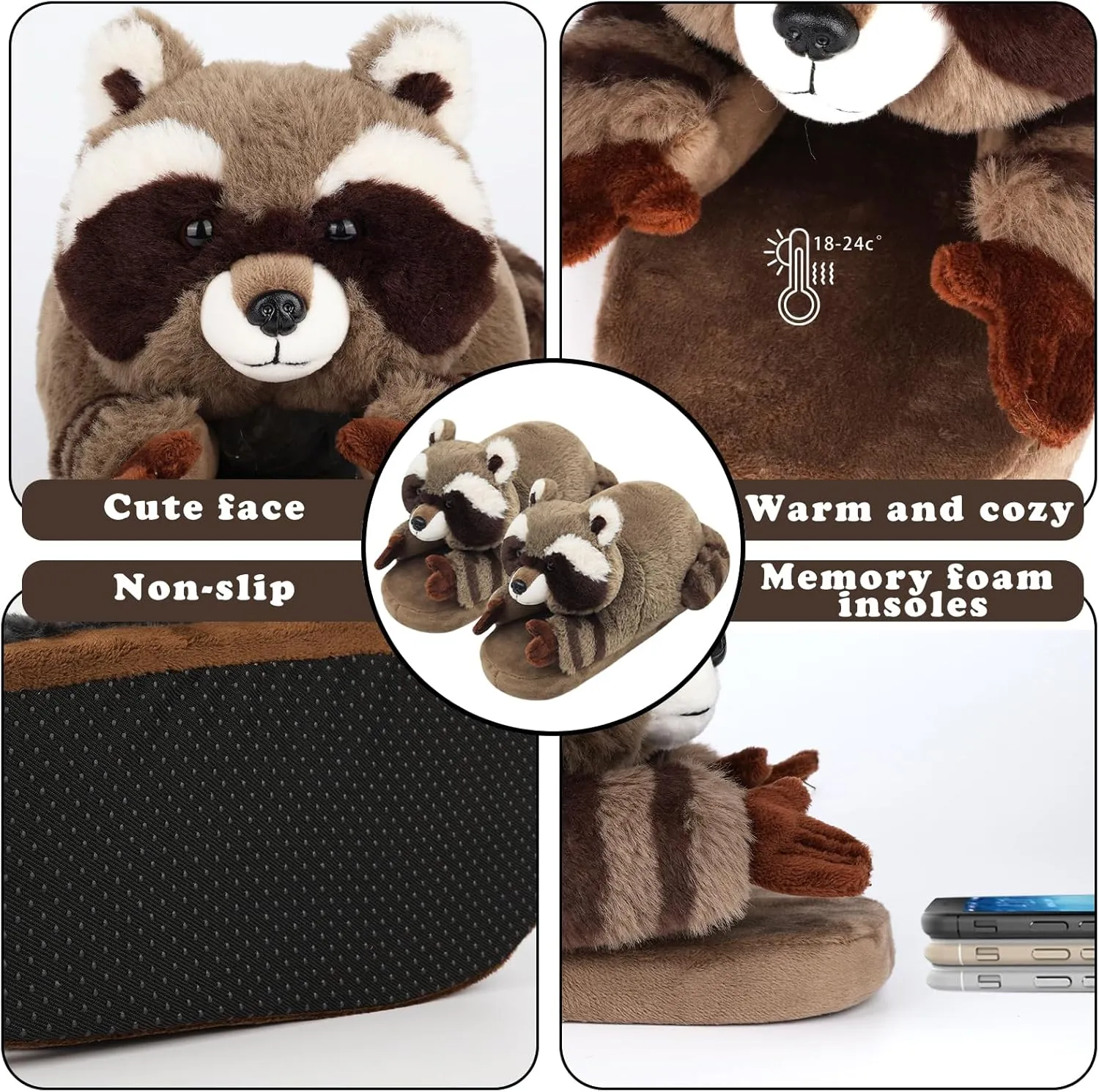 Funny Animal Slippers for Women, Cartoon Cute Fluffy Animal Slippers Cotton Soft Memory Foam Indoor Slippers,Birthday Gifts for Women