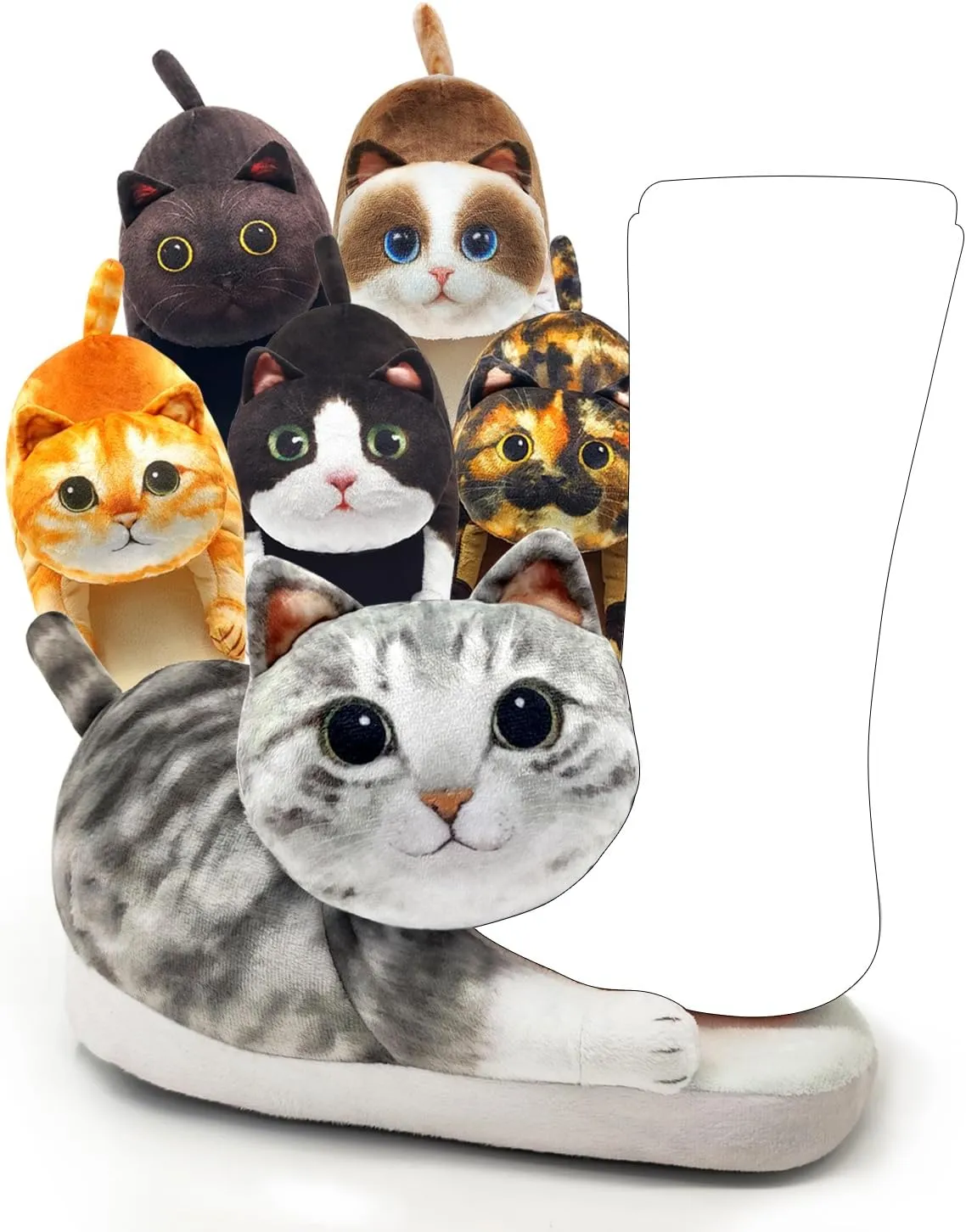 Funny Fuzzy Cat Slippers for Women - Fluffy House Shoes, Cute Animal Slippers for Indoor & Outdoor, Soft Non-Slip, Cat Gifts for Lovers, Christmas Gifts for Girls/Mom/Men