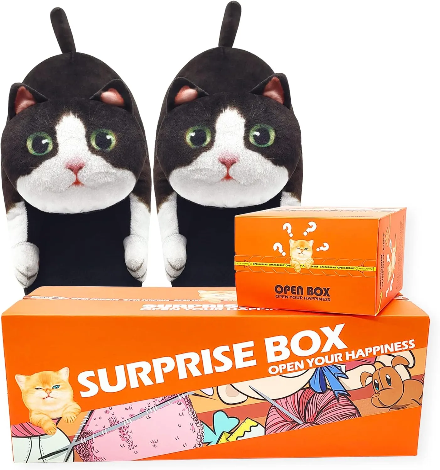 Funny Fuzzy Cat Slippers for Women - Fluffy House Shoes, Cute Animal Slippers for Indoor & Outdoor, Soft Non-Slip, Cat Gifts for Lovers, Christmas Gifts for Girls/Mom/Men