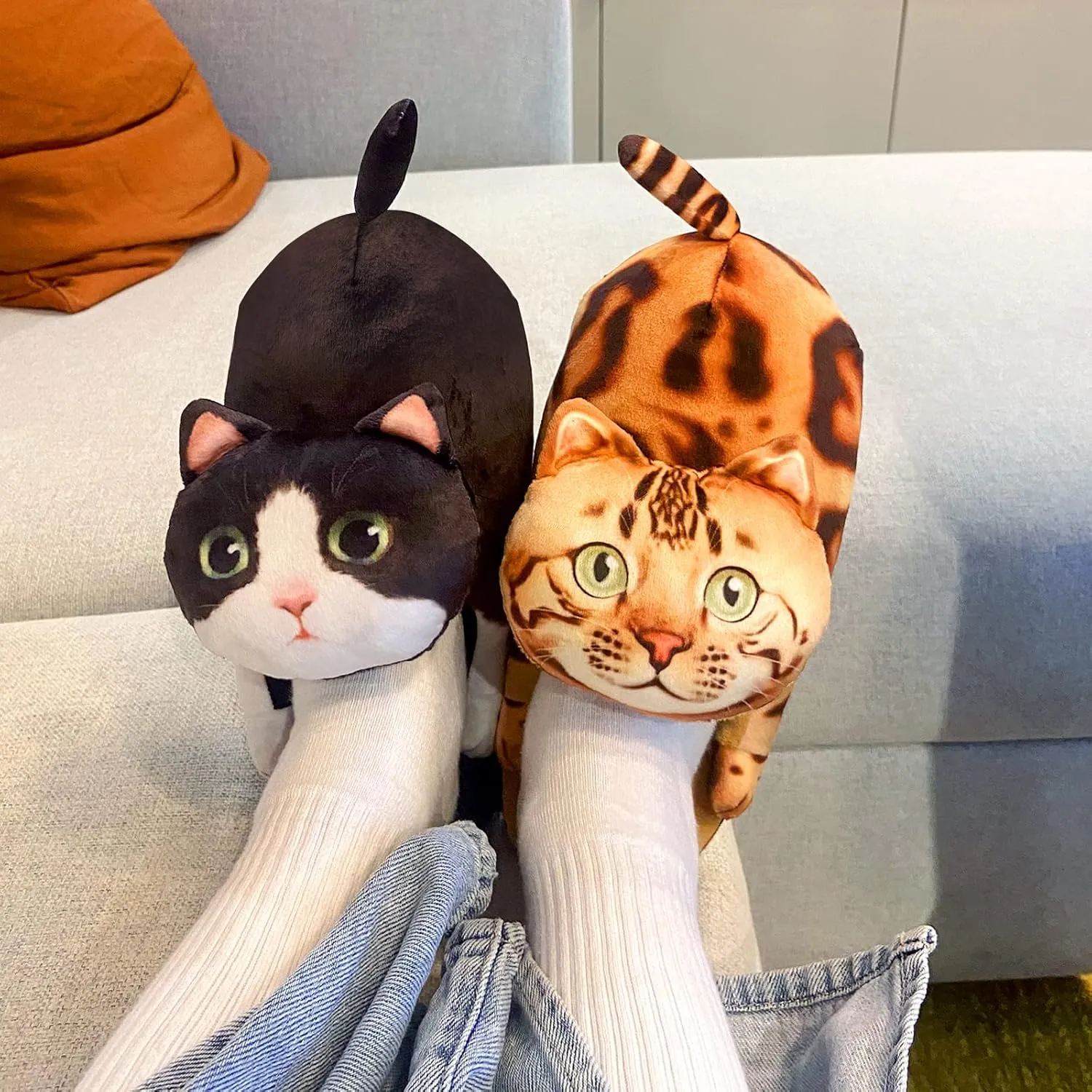 Funny Fuzzy Cat Slippers for Women - Fluffy House Shoes, Cute Animal Slippers for Indoor & Outdoor, Soft Non-Slip, Cat Gifts for Lovers, Christmas Gifts for Girls/Mom/Men
