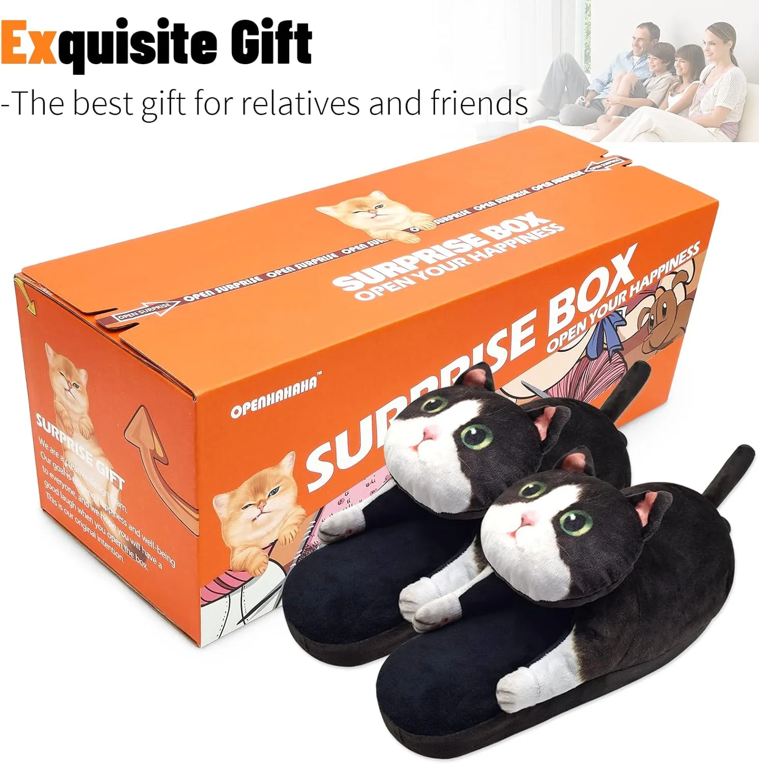 Funny Fuzzy Cat Slippers for Women - Fluffy House Shoes, Cute Animal Slippers for Indoor & Outdoor, Soft Non-Slip, Cat Gifts for Lovers, Christmas Gifts for Girls/Mom/Men