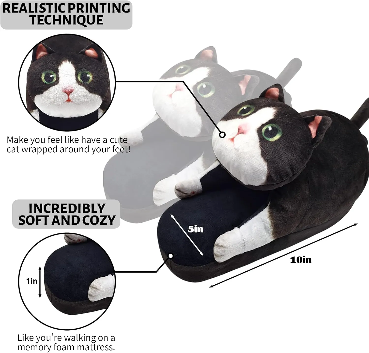 Funny Fuzzy Cat Slippers for Women - Fluffy House Shoes, Cute Animal Slippers for Indoor & Outdoor, Soft Non-Slip, Cat Gifts for Lovers, Christmas Gifts for Girls/Mom/Men