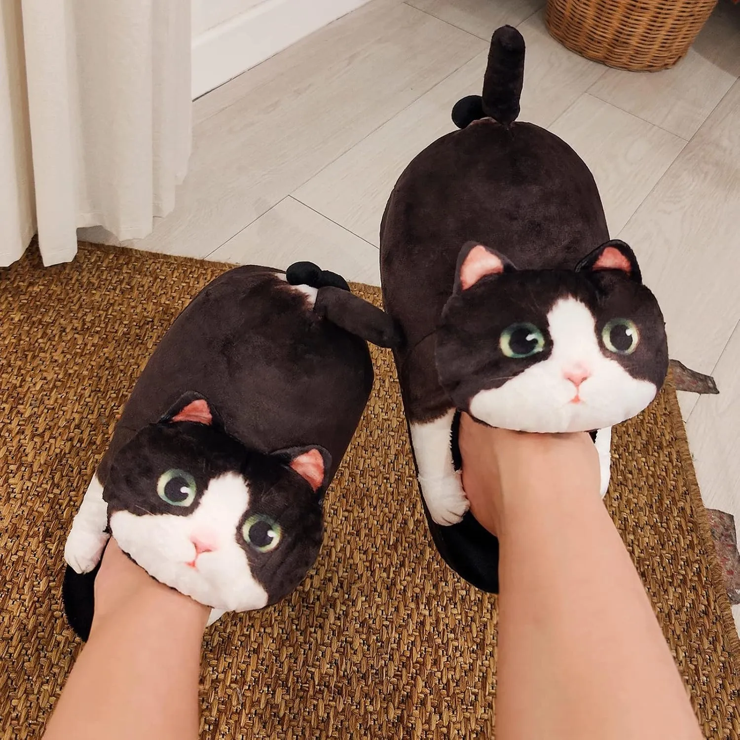 Funny Fuzzy Cat Slippers for Women - Fluffy House Shoes, Cute Animal Slippers for Indoor & Outdoor, Soft Non-Slip, Cat Gifts for Lovers, Christmas Gifts for Girls/Mom/Men