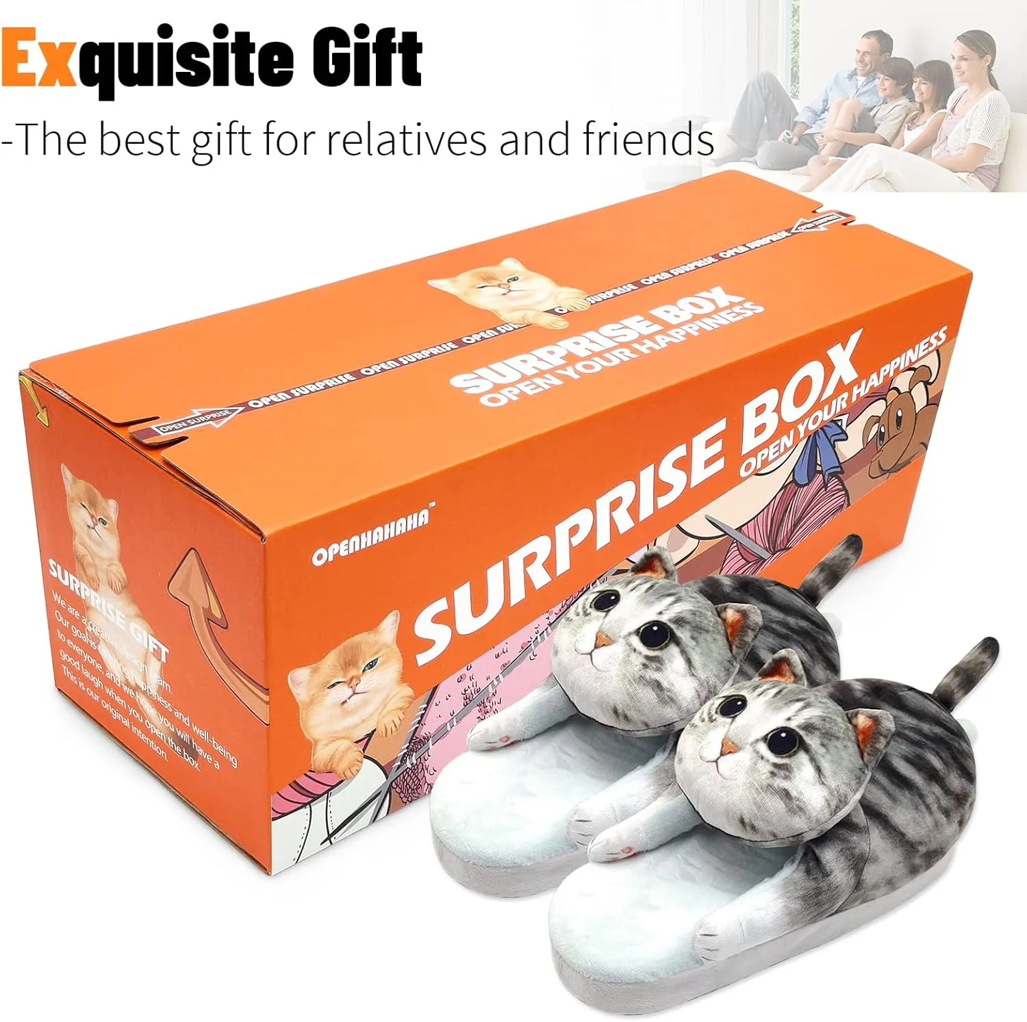 Funny Fuzzy Cat Slippers for Women - Fluffy House Shoes, Cute Animal Slippers for Indoor & Outdoor, Soft Non-Slip, Cat Gifts for Lovers, Christmas Gifts for Girls/Mom/Men