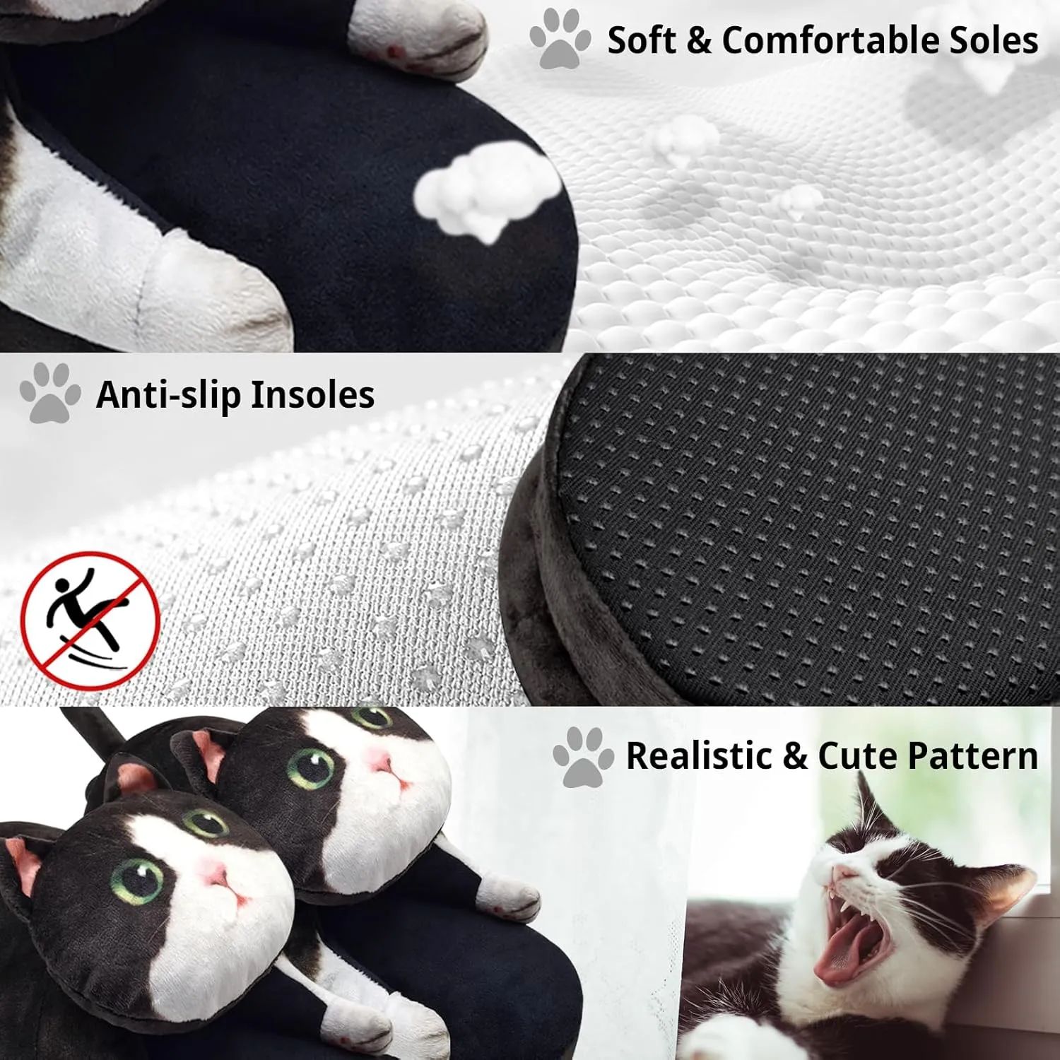 Funny Fuzzy Cat Slippers for Women - Fluffy House Shoes, Cute Animal Slippers for Indoor & Outdoor, Soft Non-Slip, Cat Gifts for Lovers, Christmas Gifts for Girls/Mom/Men