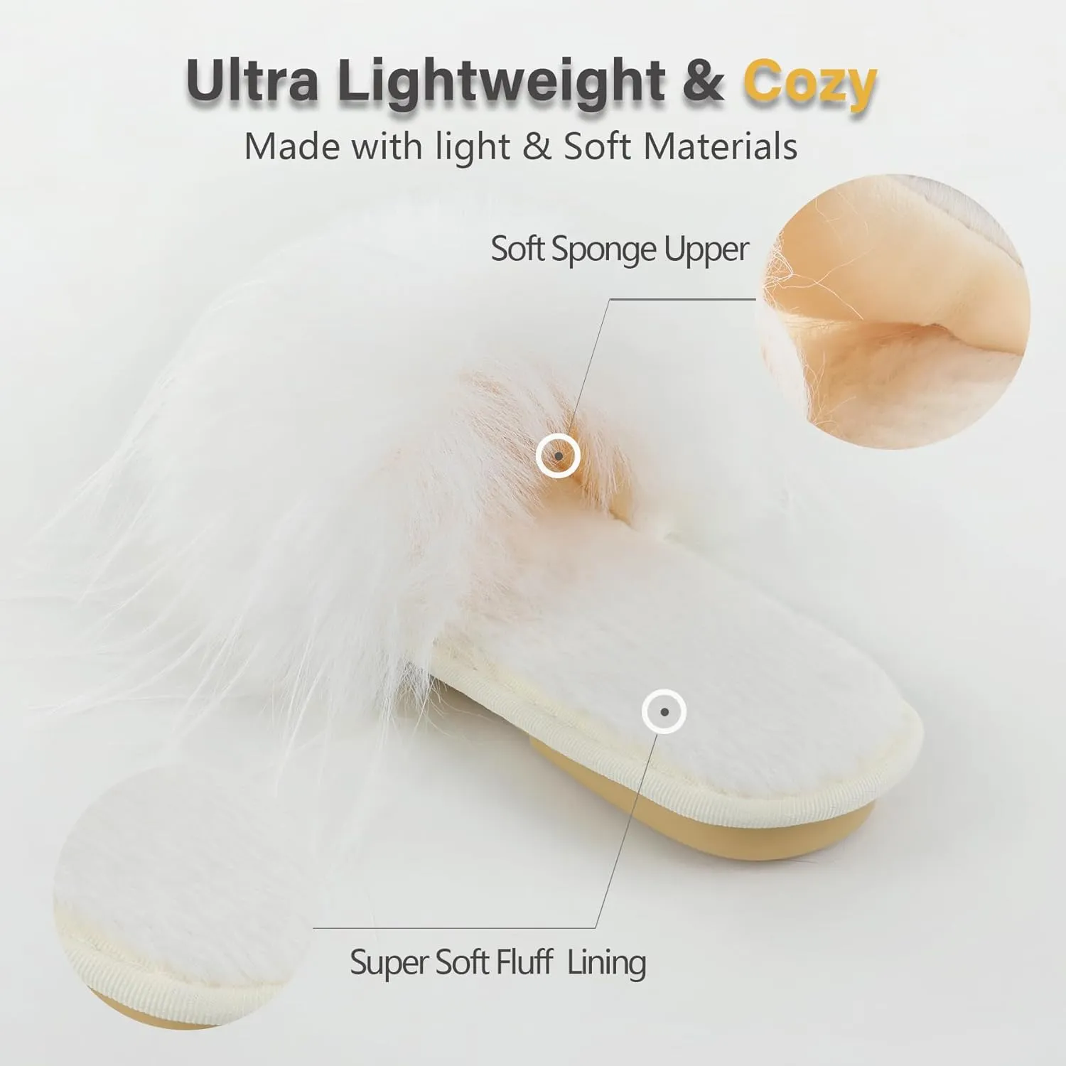 Fur Story Women's Furry Slippers Open Toe Fuzzy Slippers Memory Foam Fluffy House Sandal