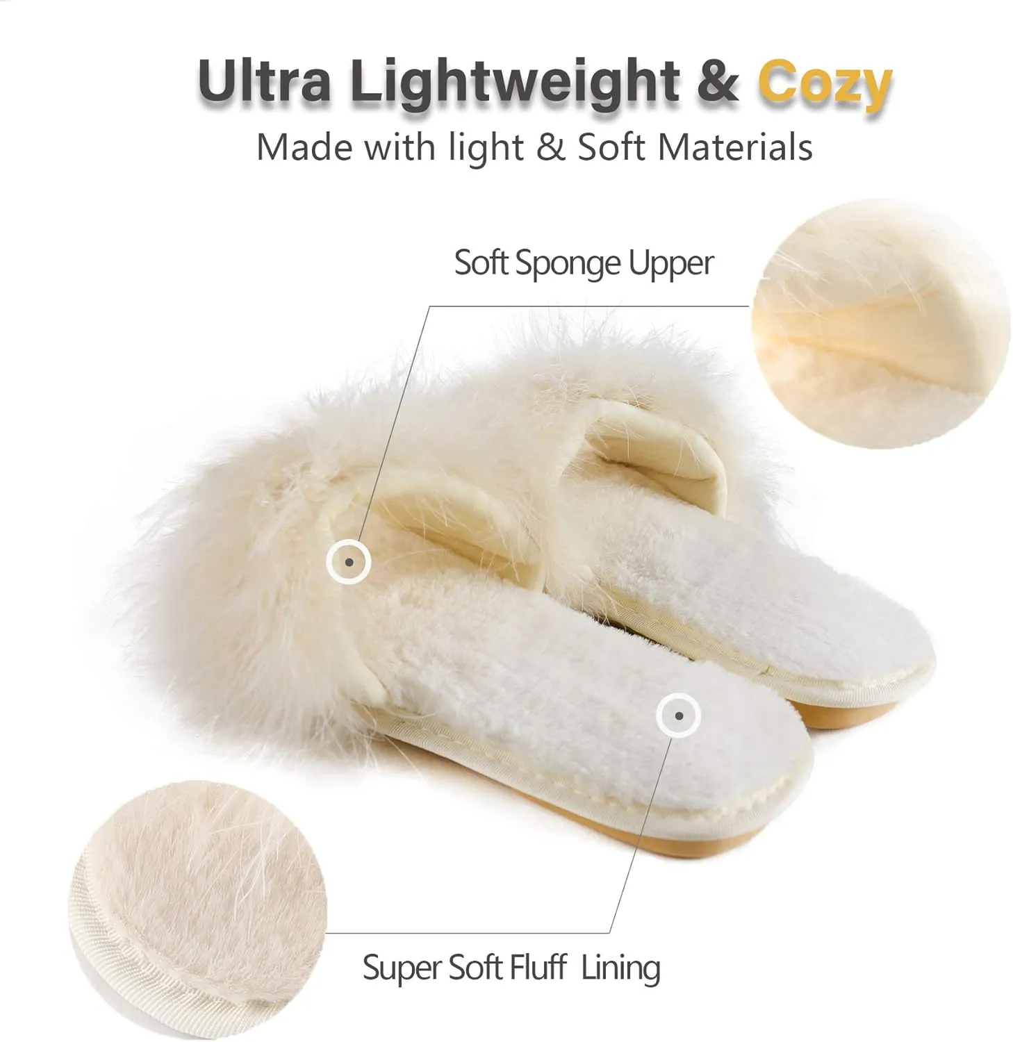 Fur Story Women's Furry Slippers Open Toe Fuzzy Slippers Memory Foam Fluffy House Sandal