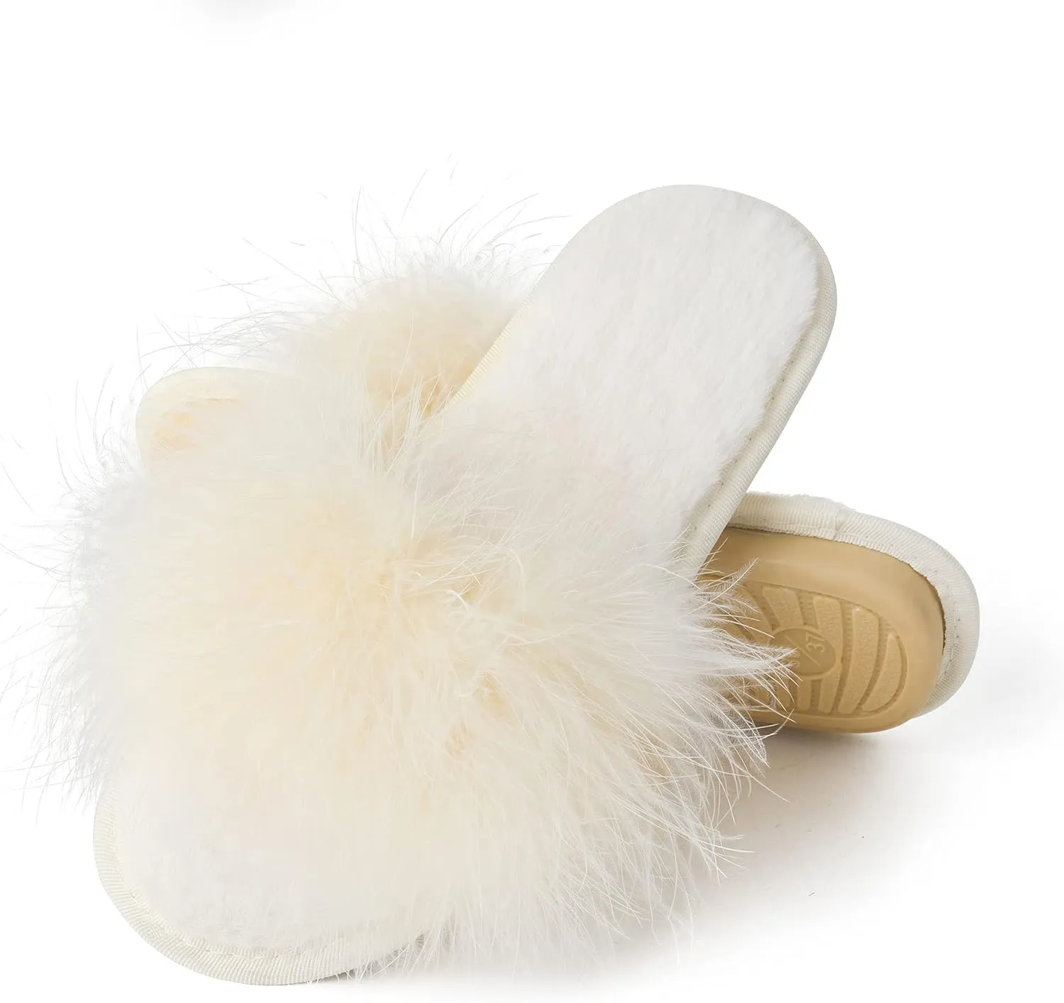 Fur Story Women's Furry Slippers Open Toe Fuzzy Slippers Memory Foam Fluffy House Sandal