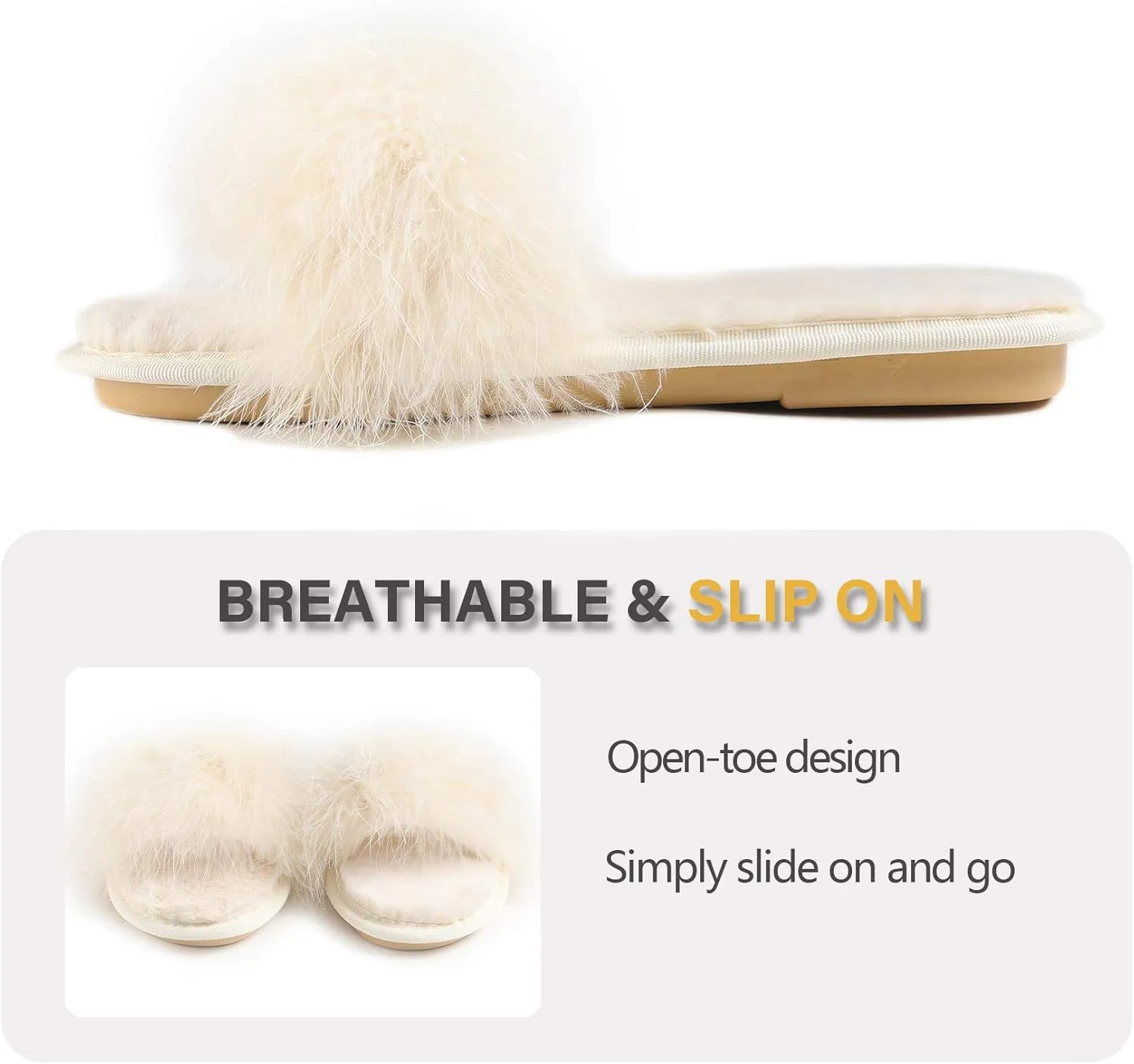 Fur Story Women's Furry Slippers Open Toe Fuzzy Slippers Memory Foam Fluffy House Sandal