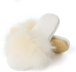 Fur Story Women's Furry Slippers Open Toe Fuzzy Slippers Memory Foam Fluffy House Sandal