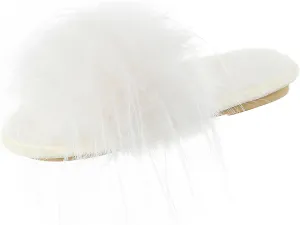 Fur Story Women's Furry Slippers Open Toe Fuzzy Slippers Memory Foam Fluffy House Sandal