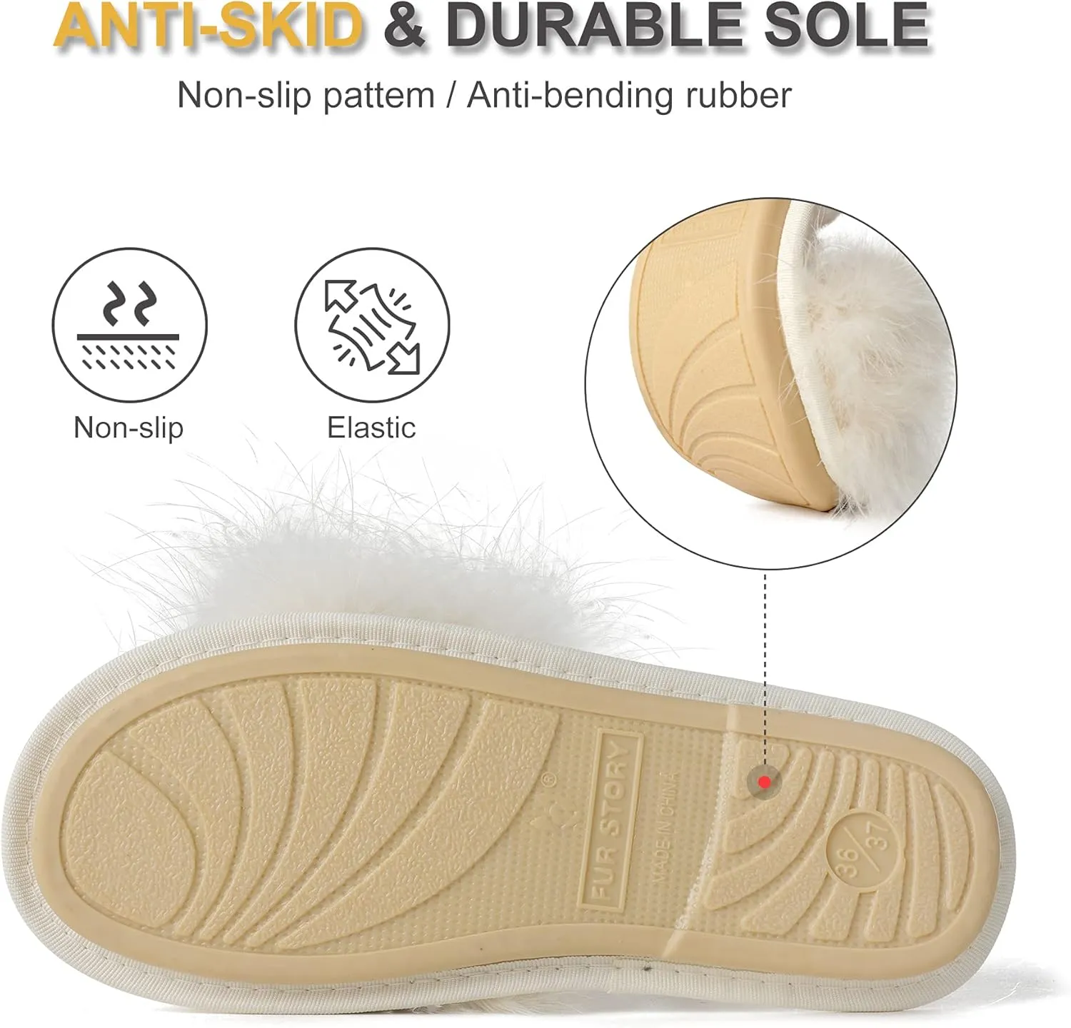 Fur Story Women's Furry Slippers Open Toe Fuzzy Slippers Memory Foam Fluffy House Sandal