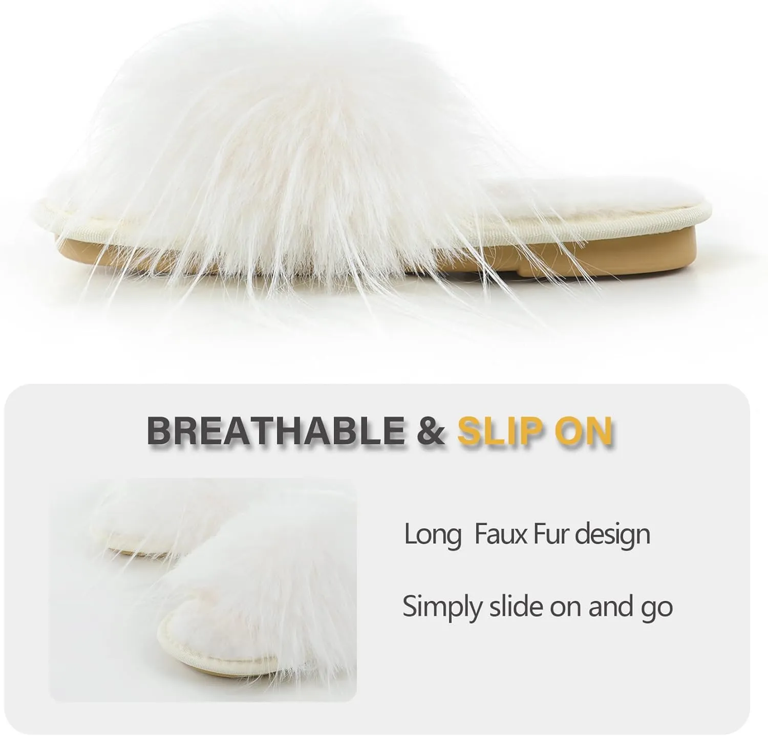 Fur Story Women's Furry Slippers Open Toe Fuzzy Slippers Memory Foam Fluffy House Sandal