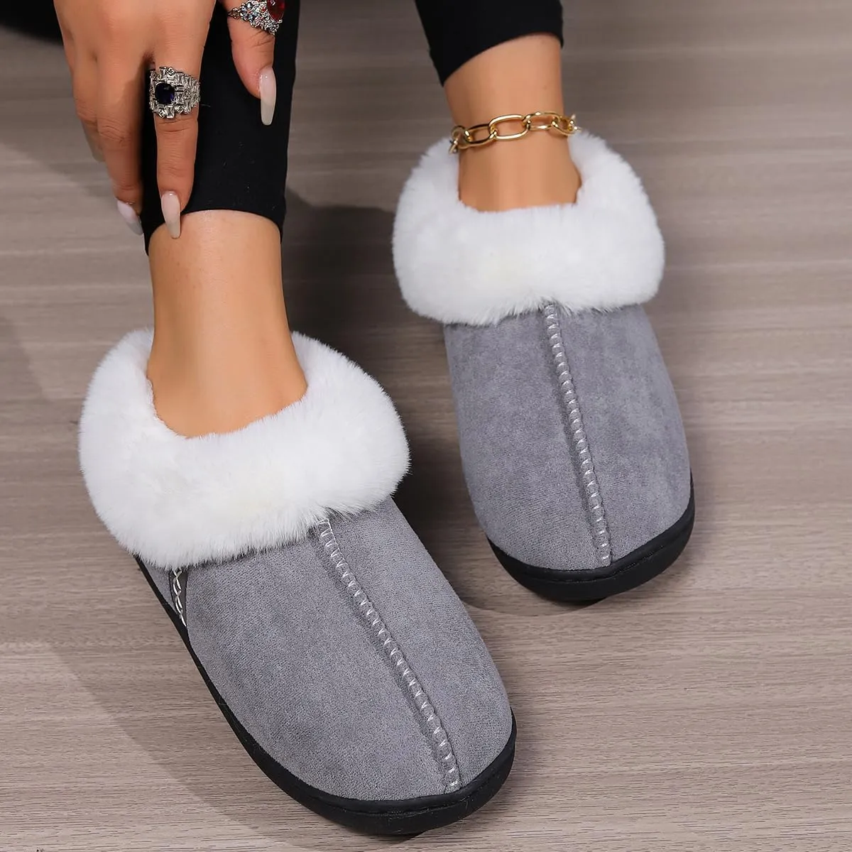 Fuzzy House Slippers for Women & Men - Memory Foam, Non-Slip, Warm Indoor/Outdoor Shoes