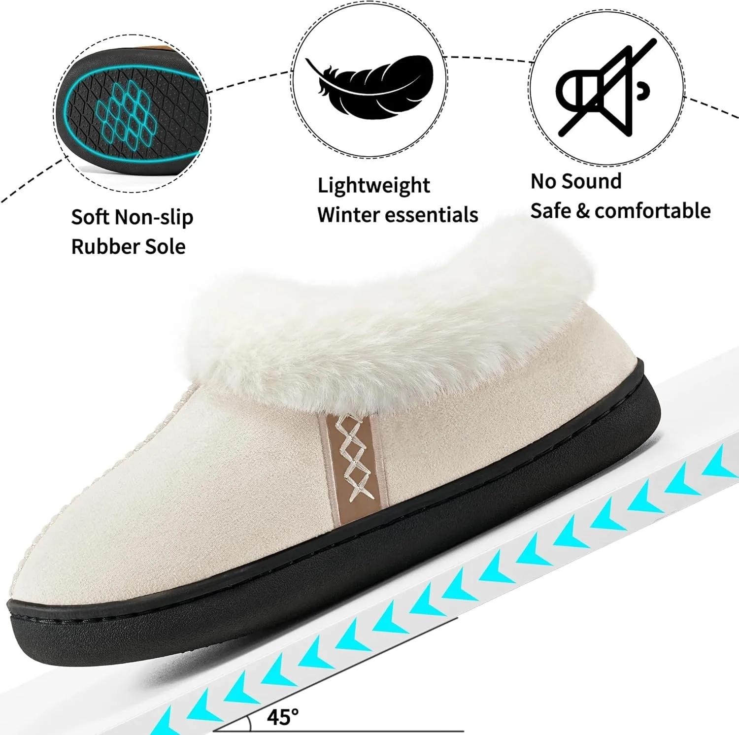 Fuzzy House Slippers for Women & Men - Memory Foam, Non-Slip, Warm Indoor/Outdoor Shoes