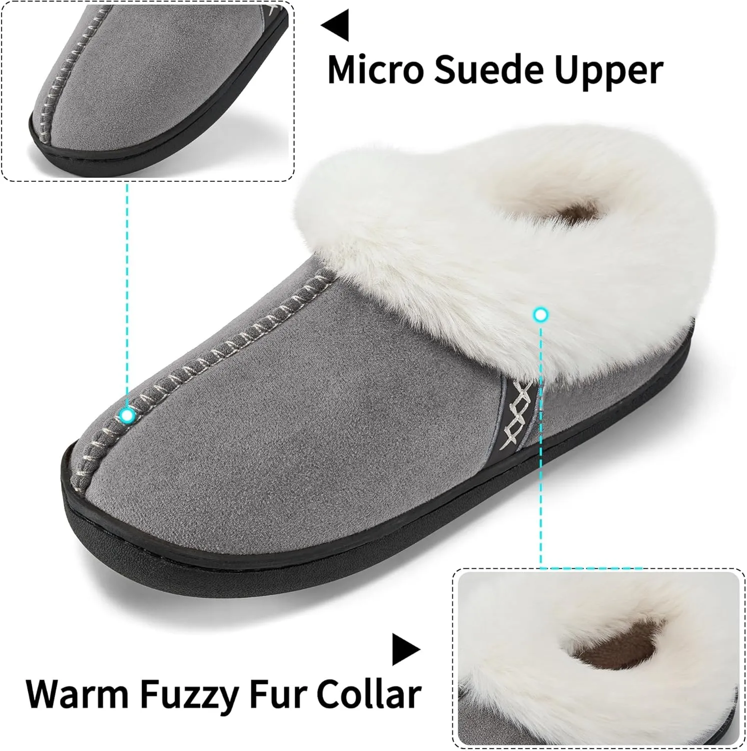 Fuzzy House Slippers for Women & Men - Memory Foam, Non-Slip, Warm Indoor/Outdoor Shoes