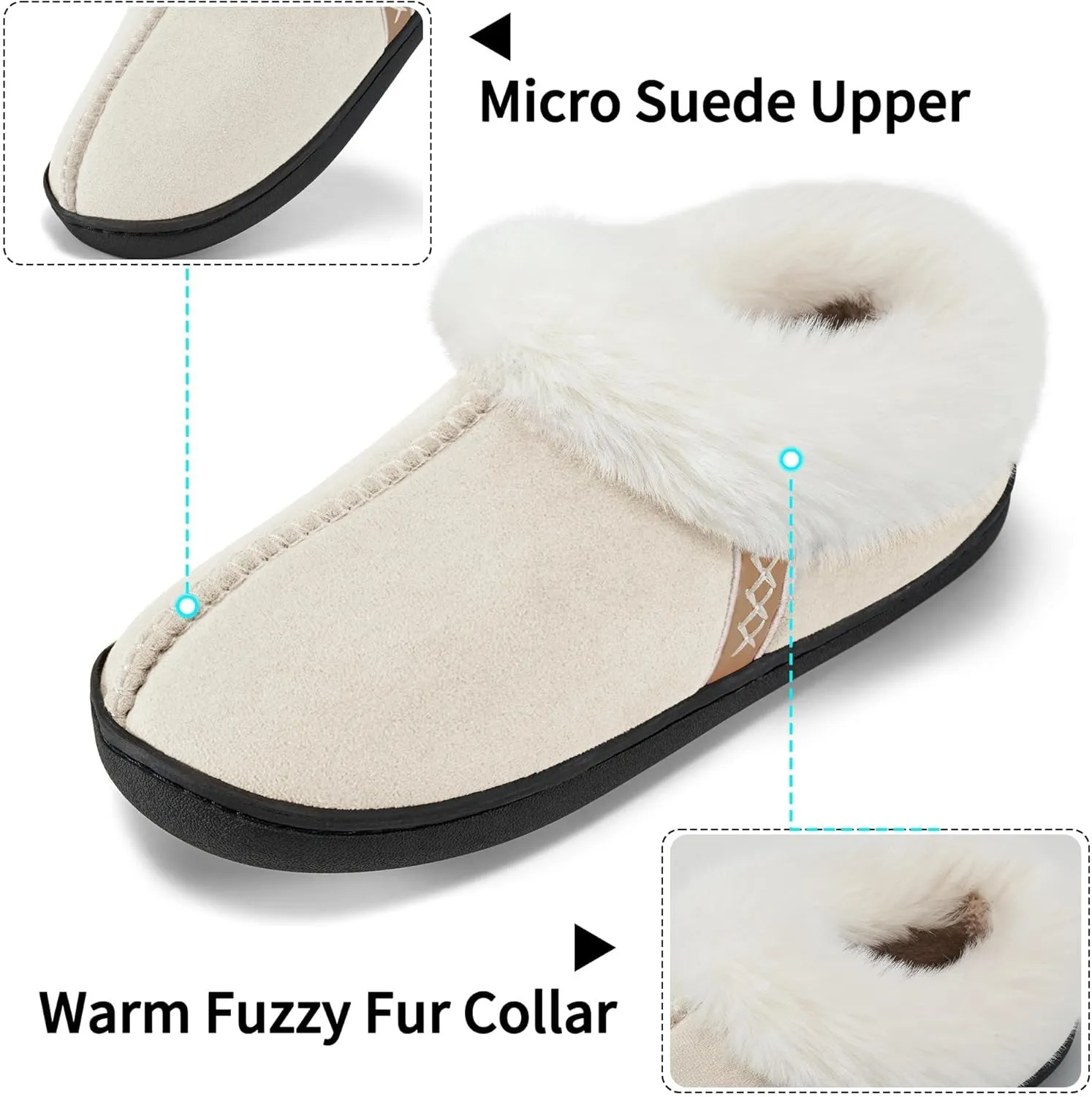Fuzzy House Slippers for Women & Men - Memory Foam, Non-Slip, Warm Indoor/Outdoor Shoes