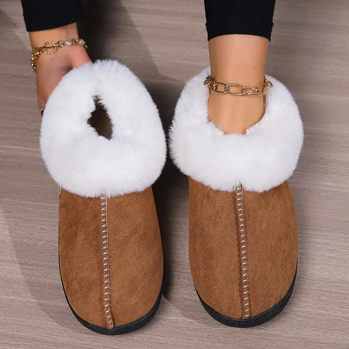 Fuzzy House Slippers for Women & Men - Memory Foam, Non-Slip, Warm Indoor/Outdoor Shoes